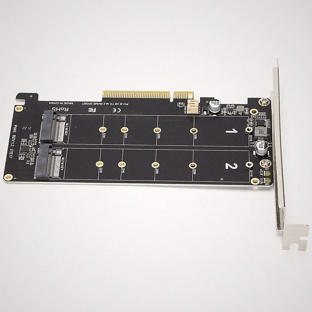 Adapter Card Dual M.2 NVMe SSD to PCIE X8 M Key Hard Drive Converter Reader