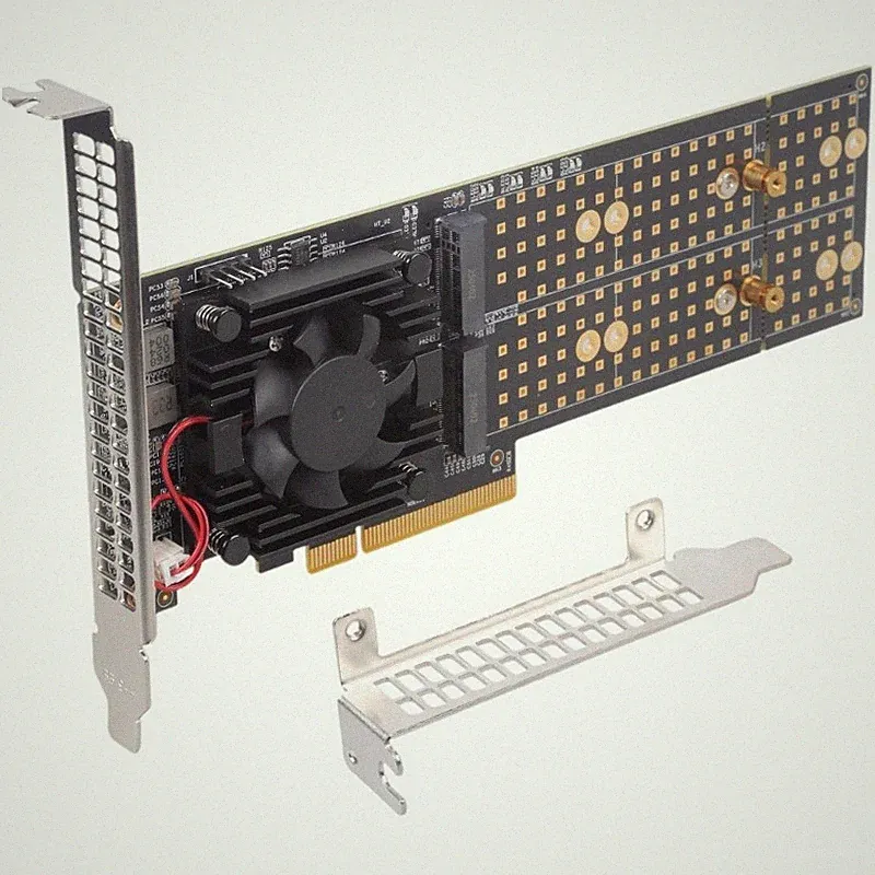 Servers Grade PCIe X16 Adapters Double Brackets Design 4 NVMe Drive Full
